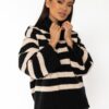 Sweter z golfem w paski Stripes czarny- beż