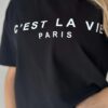 T-shirt z poduszkami czarny C'EST LA VIE - obrazek 3
