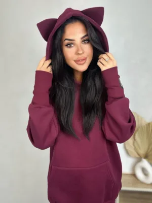 Bluza z kapturem z uszami bordo