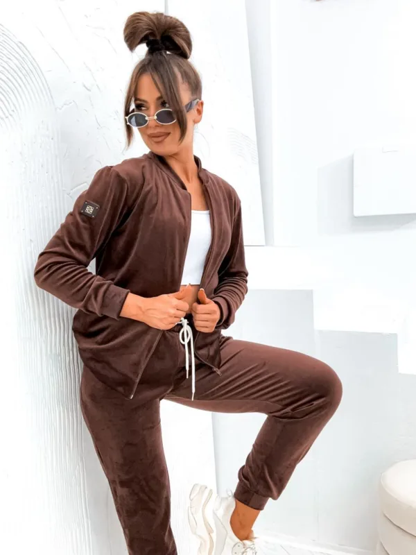 Dres welurowy rozpinany czekoladowy Luxe