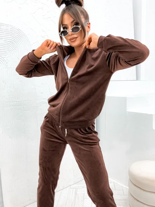 Dres welurowy rozpinany czekoladowy Luxe - obrazek 2
