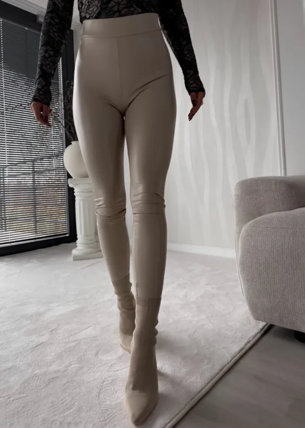 Legginsy skórzane jasny beż - obrazek 2