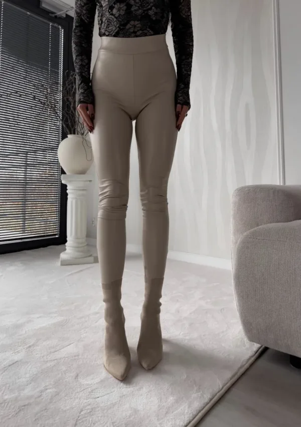 Legginsy skórzane jasny beż - obrazek 5