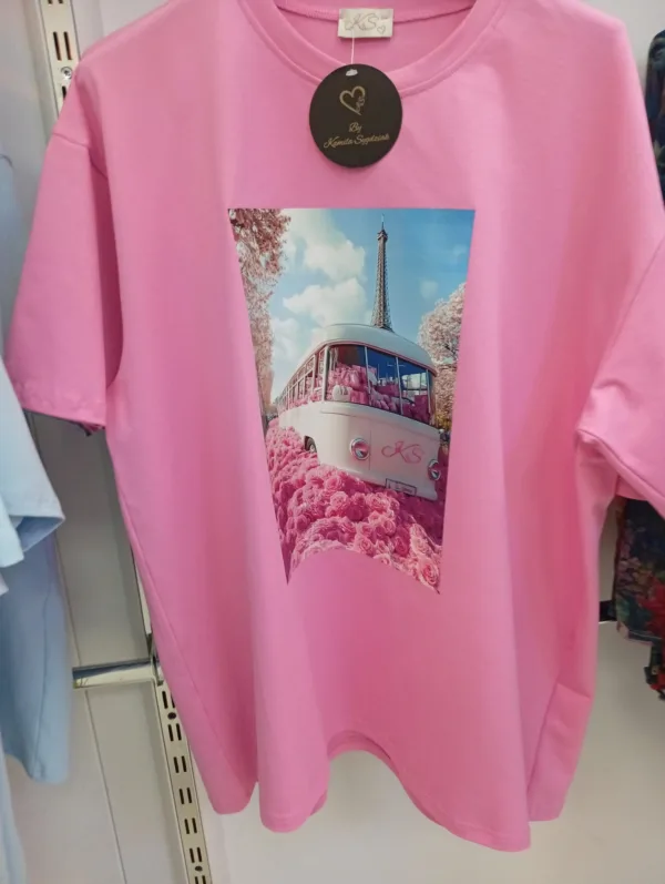 T-shirt różowy z nadrukiem Paris