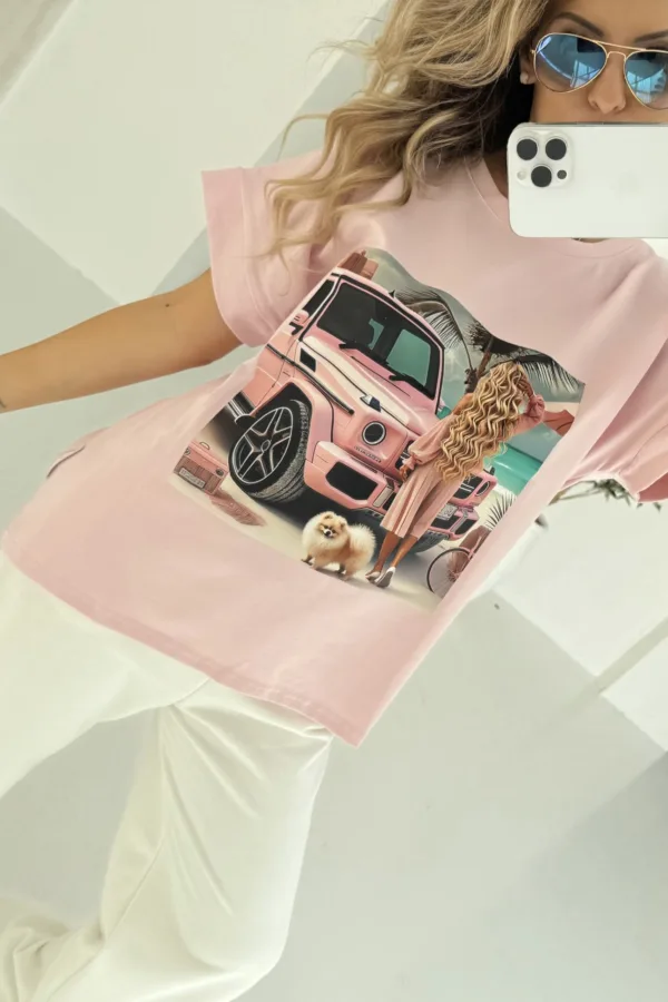 T-shirt różowy CAR - obrazek 2