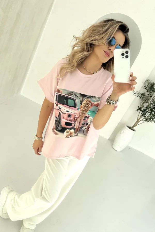 T-shirt różowy CAR - obrazek 3