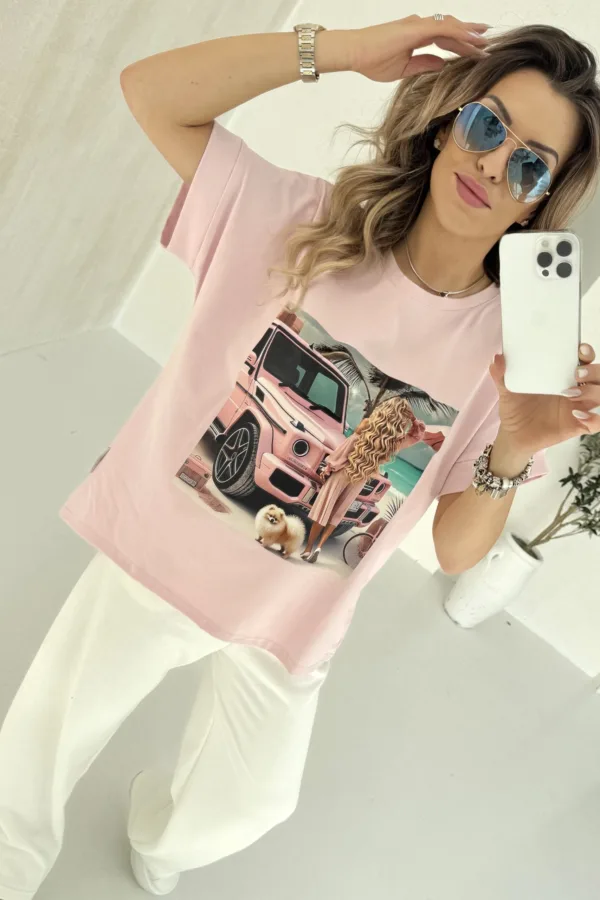 T-shirt różowy CAR - obrazek 4