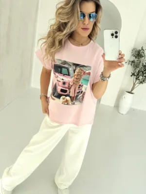 T-shirt różowy CAR