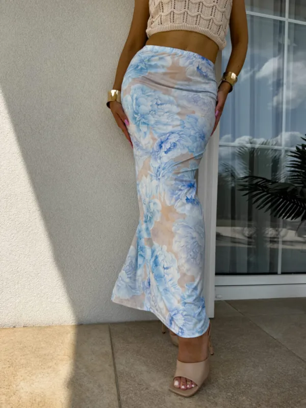 Spódnica maxi błękitna w kwiaty Vogue