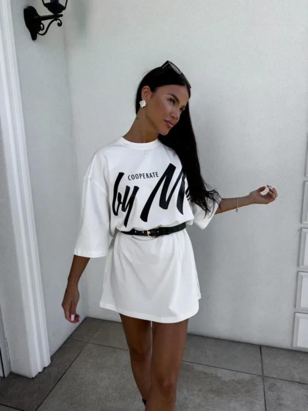 Sukienka T-shirt By me ecru - obrazek 3