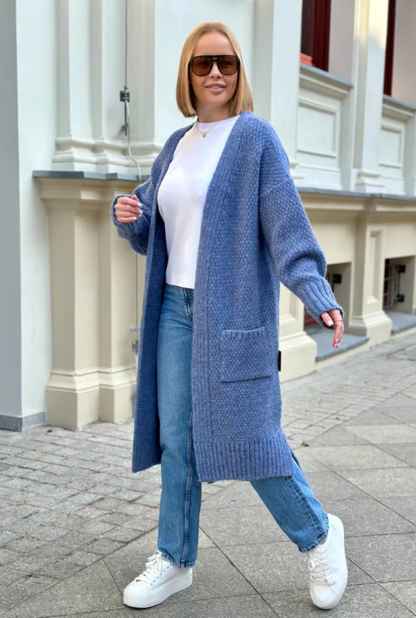 Długi kardigan z kieszeniami Aron - jeans - obrazek 2