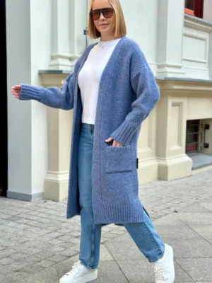 Długi kardigan z kieszeniami Aron - jeans