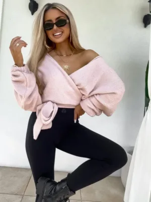Sweter Kimono pudrowy róż Teddy