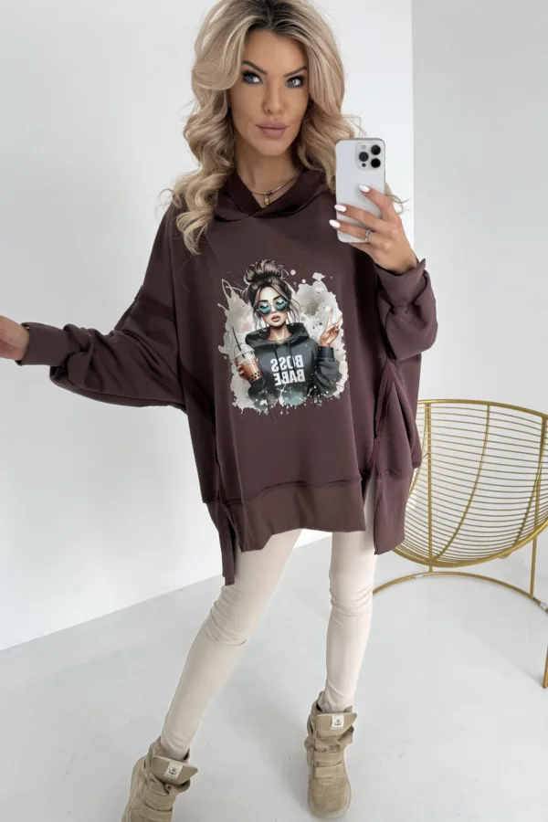 Bluza czekoladowa z kapturem Vibe MMK - obrazek 3