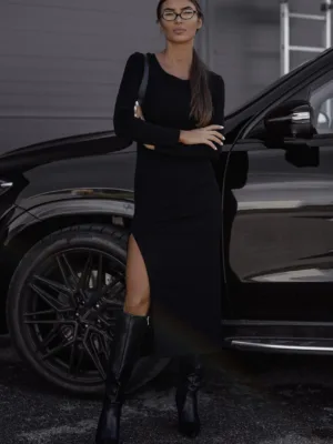 Sukienka prążkowana czarna Jennifer LONG