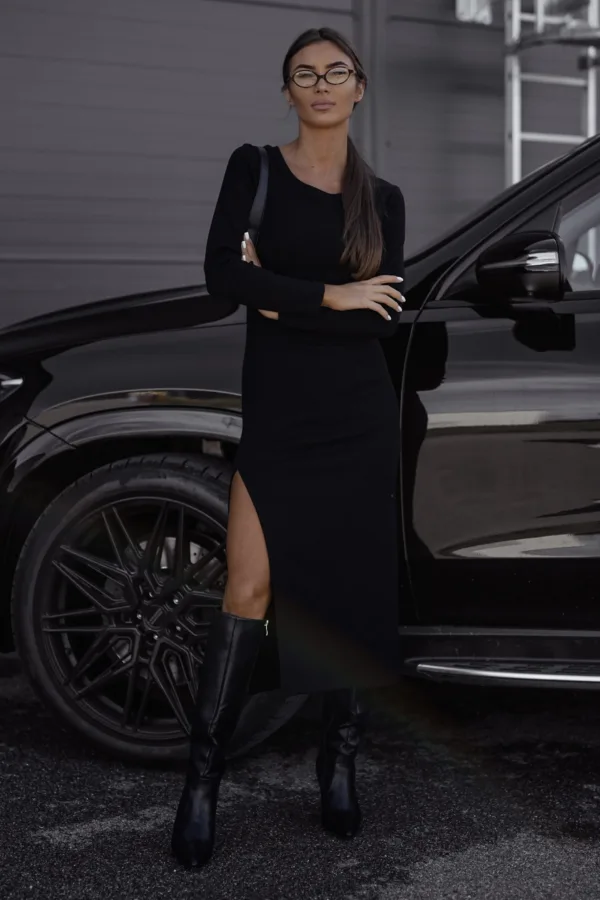 Sukienka prążkowana czarna Jennifer LONG