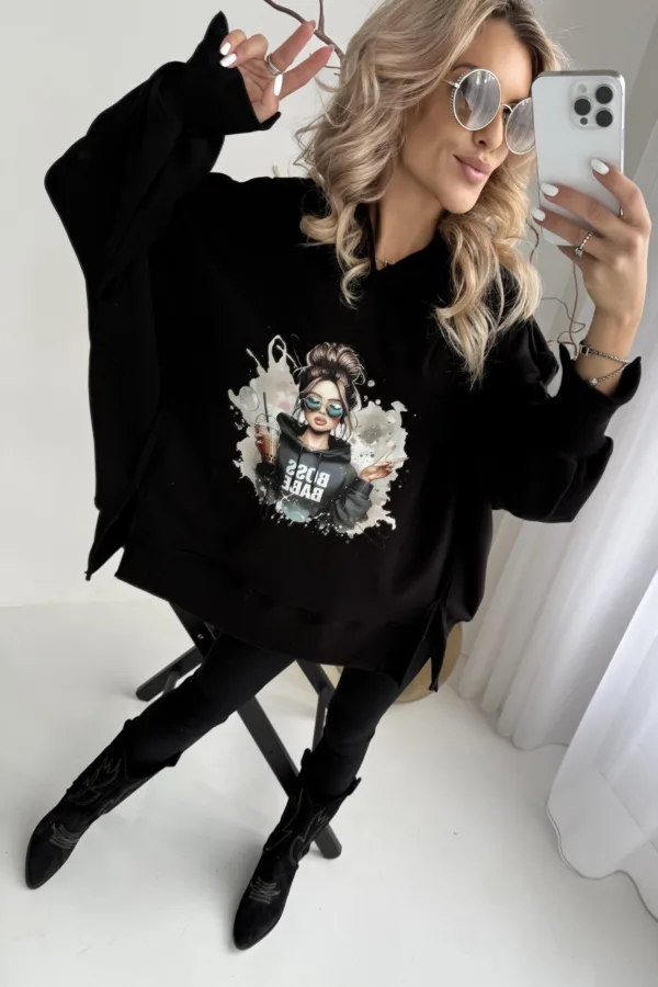 Bluza czarna z kapturem Vibe MMK - obrazek 2