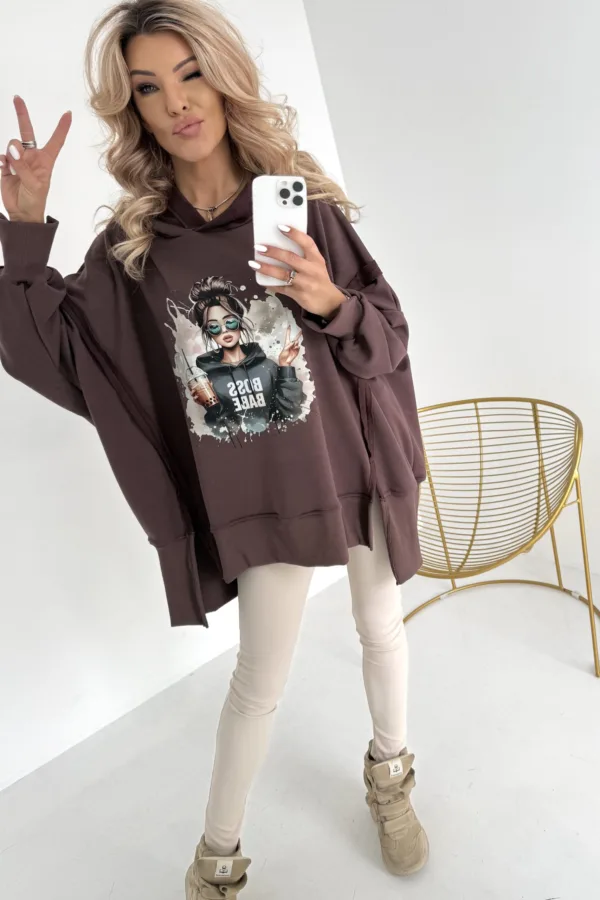 Bluza czekoladowa z kapturem Vibe MMK - obrazek 2