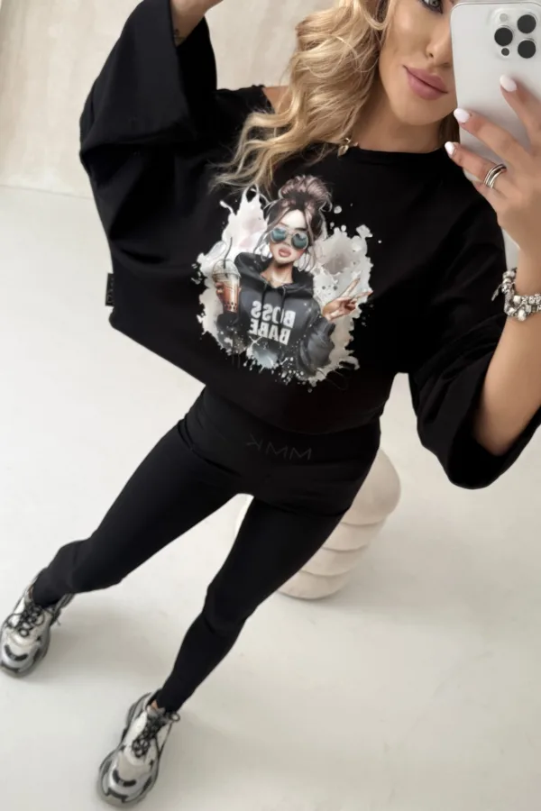 Bluza z nadrukiem Enjoy Boss Babe czarna - obrazek 2