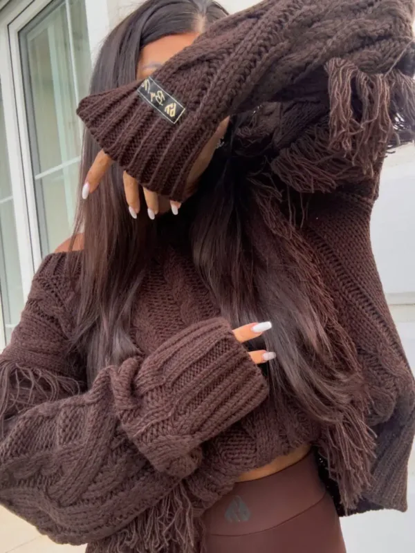 Sweter boho czekoladowy Indiana - obrazek 4